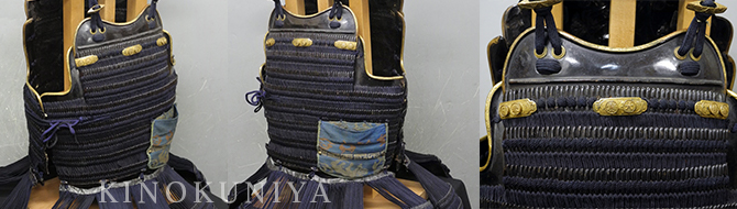 鉄革交黒漆塗本小札紺糸威二枚胴　江戸時代初期 Tetsukawamaze Kurourushinuri Honnkozane Konnitoodoshi Nimaidou Early edo period.